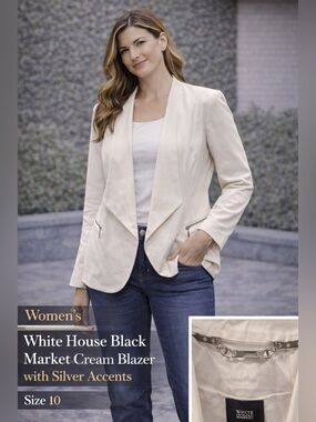 White House Black Market Cream Blazer with Silver Accents size 10
